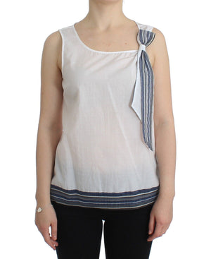 Ermanno Scervino Weißes blaues Top Bluse Tank Shirt ärmellos