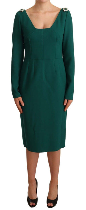 Dolce & Gabbana Grünes Midikleid aus Stretch-Krepp mit Kristall