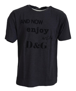 Dolce & Gabbana Graues Kurzarm-T-Shirt mit Rundhalsausschnitt aus Baumwolle