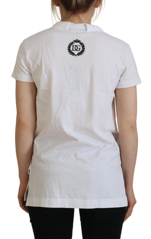 Dolce & Gabbana Weißes Kurzarm-Top mit V-Ausschnitt aus Baumwolle Bluse T-Shirt