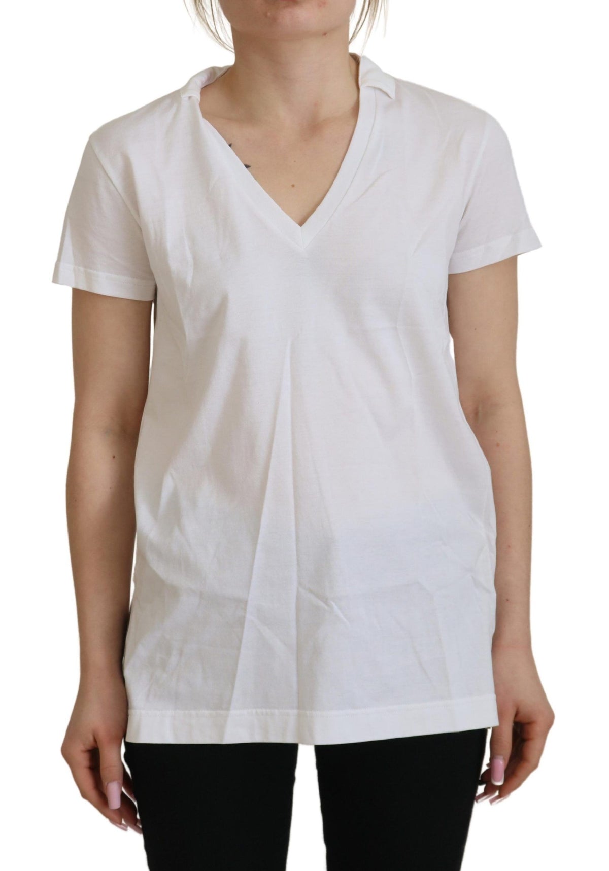 Dolce & Gabbana Weißes Kurzarm-Top mit V-Ausschnitt aus Baumwolle Bluse T-Shirt