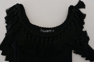 Dolce & Gabbana Schwarzes Tanktop Bluse Quastenbluse Baumwolle