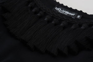 Dolce & Gabbana Schwarzes Tanktop Bluse Quastenbluse Baumwolle