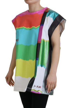 Dolce & Gabbana Multicolor TV Print Bluse Baumwoll-T-Shirt