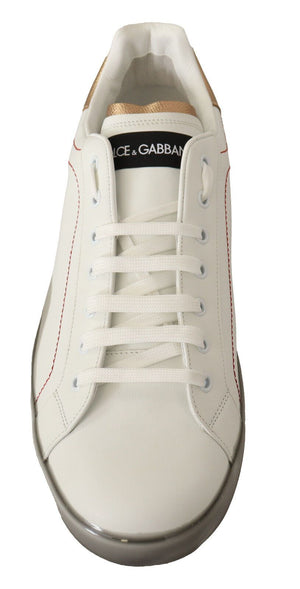 Dolce & Gabbana Weiß Gold Leder Low Top Turnschuhe Freizeitschuhe