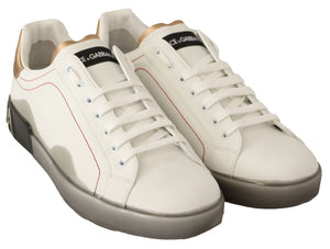 Dolce & Gabbana Weiß Gold Leder Low Top Turnschuhe Freizeitschuhe