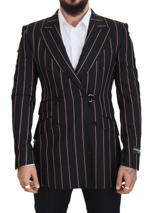 Dolce & Gabbana Schwarzer gestreifter Viskose-Blazer mit zwei Brüsten