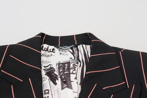 Dolce & Gabbana Schwarzer gestreifter Viskose-Blazer mit zwei Brüsten