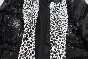 Dolce & Gabbana Schwarzer Pailletten-Blazer aus Nylon mit Kuhmuster