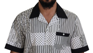 Dolce & Gabbana Weiß Schwarz Gemustertes Button Down Hemd