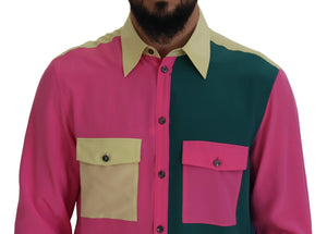 Dolce & Gabbana Multicolor Patchwork Seidenhemd mit Knopfleiste