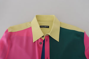 Dolce & Gabbana Multicolor Patchwork Seidenhemd mit Knopfleiste
