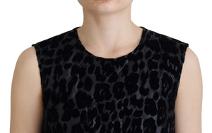 Dolce & Gabbana Schwarzes Leopard-Shift-Minikleid aus Polyester