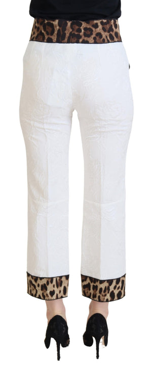 Dolce & Gabbana Weiße Hose mit Leopardenmuster und hoher Taille