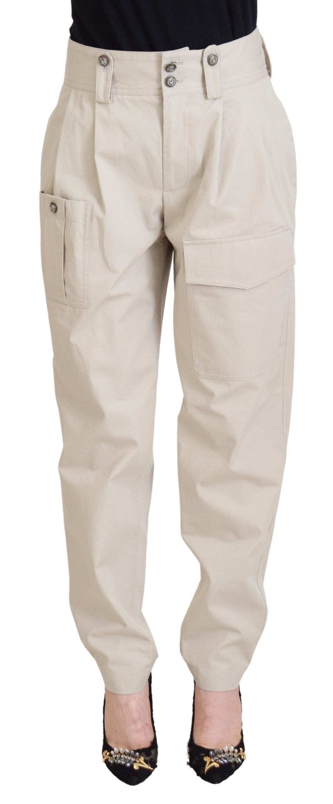 Dolce & Gabbana Beige Hochtaillierte Damenhosen