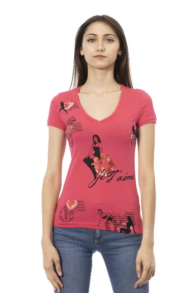 Trussardi Action Baumwoll-Damentop mit V-Ausschnitt in Multicolor