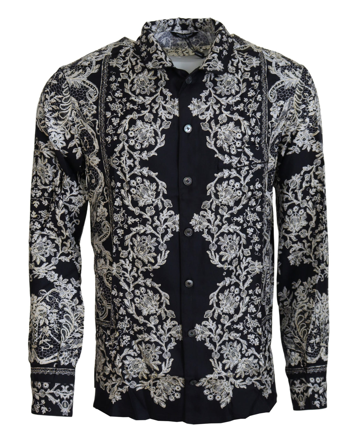 Dolce & Gabbana Blaues Seidenblumen Barock Satin Freizeithemd