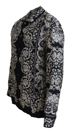 Dolce & Gabbana Blaues Seidenblumen Barock Satin Freizeithemd