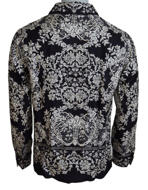 Dolce & Gabbana Blaues Seidenblumen Barock Satin Freizeithemd