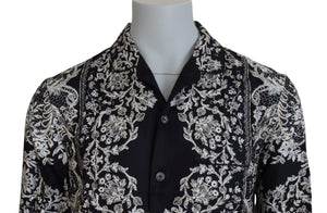 Dolce & Gabbana Blaues Seidenblumen Barock Satin Freizeithemd