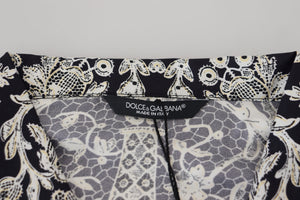 Dolce & Gabbana Blaues Seidenblumen Barock Satin Freizeithemd