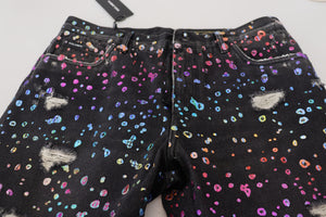 Dolce & Gabbana Schwarze Multicolor Print Zerrissene Denim Jeans