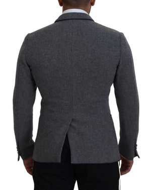 Dolce & Gabbana Graue Wolle Rosen Slim Fit Jacke Blazer