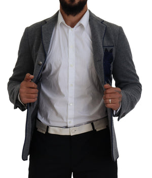 Dolce & Gabbana Graue Wolle Rosen Slim Fit Jacke Blazer