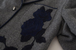 Dolce & Gabbana Graue Wolle Rosen Slim Fit Jacke Blazer