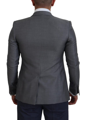 Dolce & Gabbana Graue Wolle Seide Slim Fit Jacke Blazer