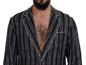 Dolce & Gabbana Blau gestreiftes Seiden-Pyjamahemd Jacke