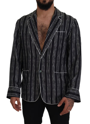 Dolce & Gabbana Blau gestreiftes Seiden-Pyjamahemd Jacke