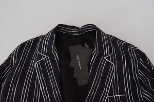 Dolce & Gabbana Blau gestreiftes Seiden-Pyjamahemd Jacke