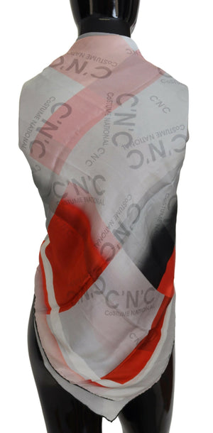 Costume National Grauer roter Schal Foulard Wickelschal