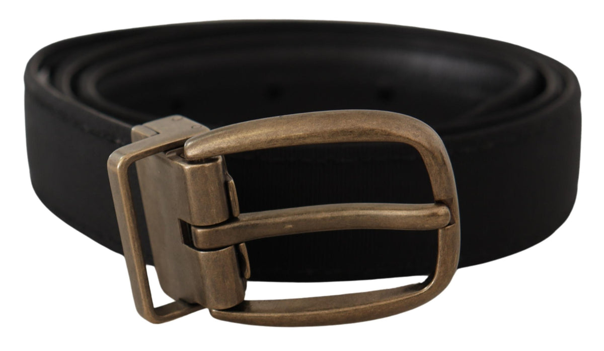 Dolce & Gabbana Schwarzer Grosgrain-Ledergürtel aus Bronze und Metall