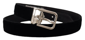 Dolce & Gabbana Schwarzer Samt Silberton Metall Logo Schnalle Gürtel