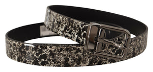 Dolce & Gabbana Schwarzer Marmorgürtel aus Leder mit grauem Logo