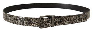 Dolce & Gabbana Schwarzer Marmorgürtel aus Leder mit grauem Logo