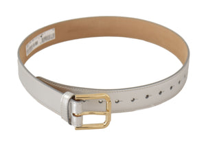 Dolce & Gabbana Silberner Ledergürtel mit goldfarbener Logo-Metallschnalle