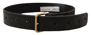 Dolce & Gabbana Brauner Samt Goldton Logo Metall Gürtelschnalle
