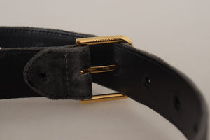 Dolce & Gabbana Brauner Samt Goldton Logo Metall Gürtelschnalle