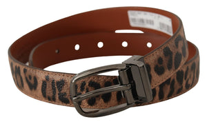 Dolce & Gabbana Brauner Gürtel mit Leopardenprägung und Lederschnalle