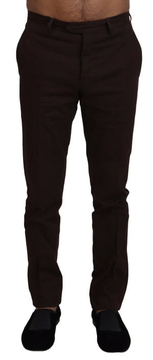 Brown Cotton Tapered Formal Men Pants