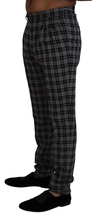 Gray Checkered Slim Fit Men Pants