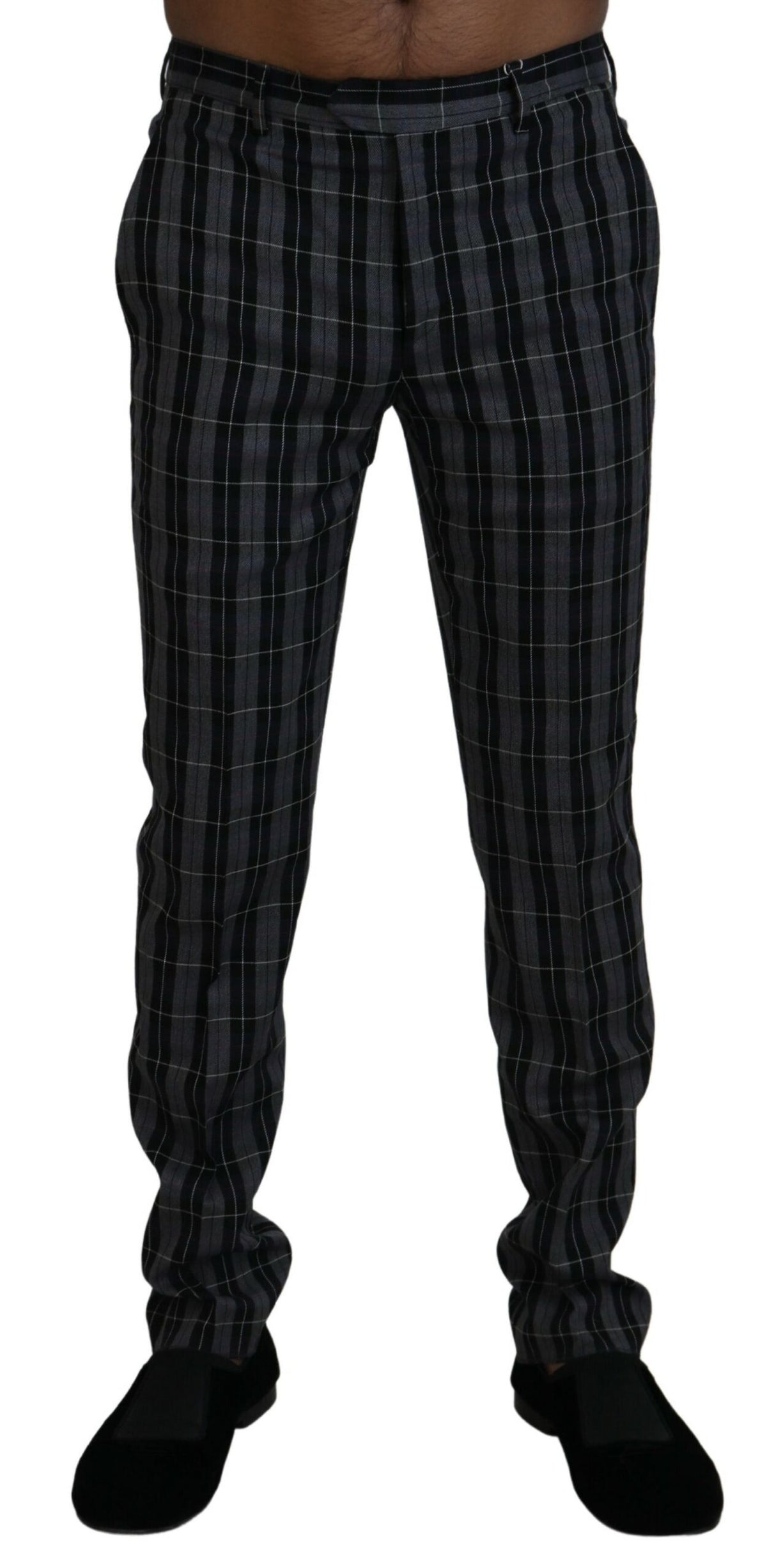 Gray Checkered Slim Fit Men Pants