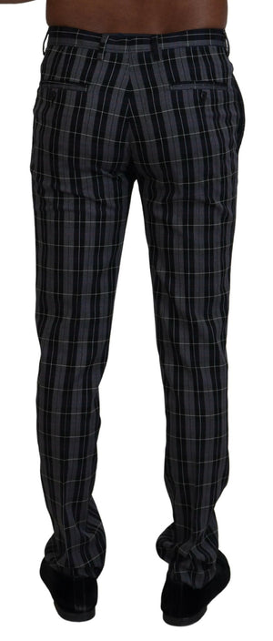 Gray Checkered Slim Fit Men Pants