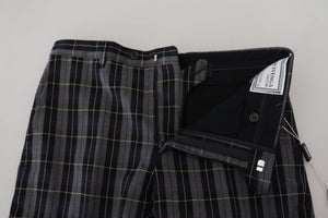 Gray Checkered Slim Fit Men Pants