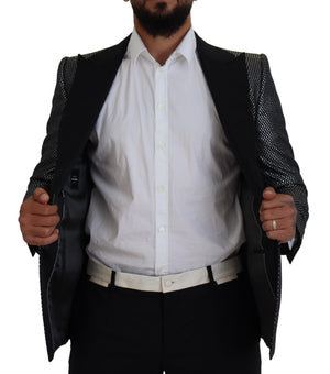 Dolce & Gabbana Schwarz Silber Jacquard Slim Fit Jacke Blazer