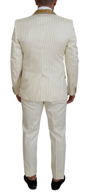 Dolce & Gabbana Weiß Gold gestreifter Smoking Slim Fit Anzug