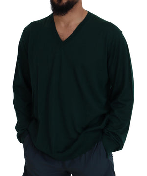 Dolce & Gabbana Grüner Kaschmirpullover mit V-Ausschnitt